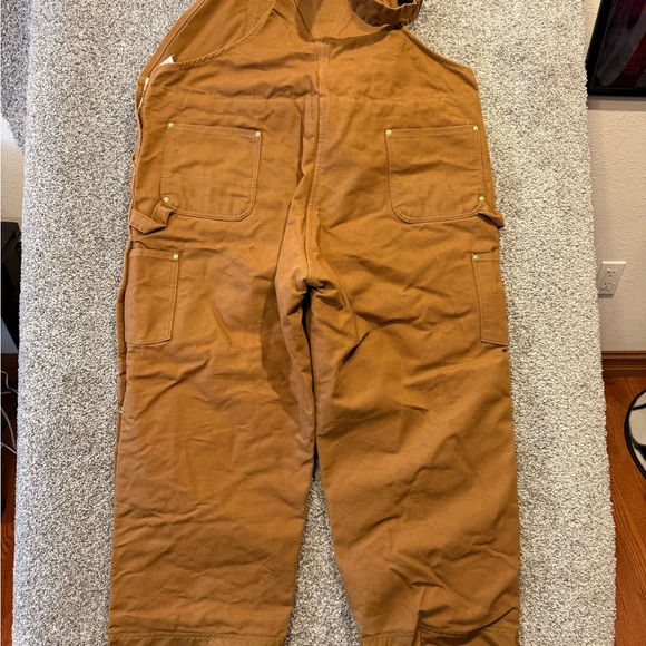 Carhartt Quilted Lined Duck Bib Overalls Mens 50x32‎ Zip To Thigh R41 BRN * - Picture 2 of 10